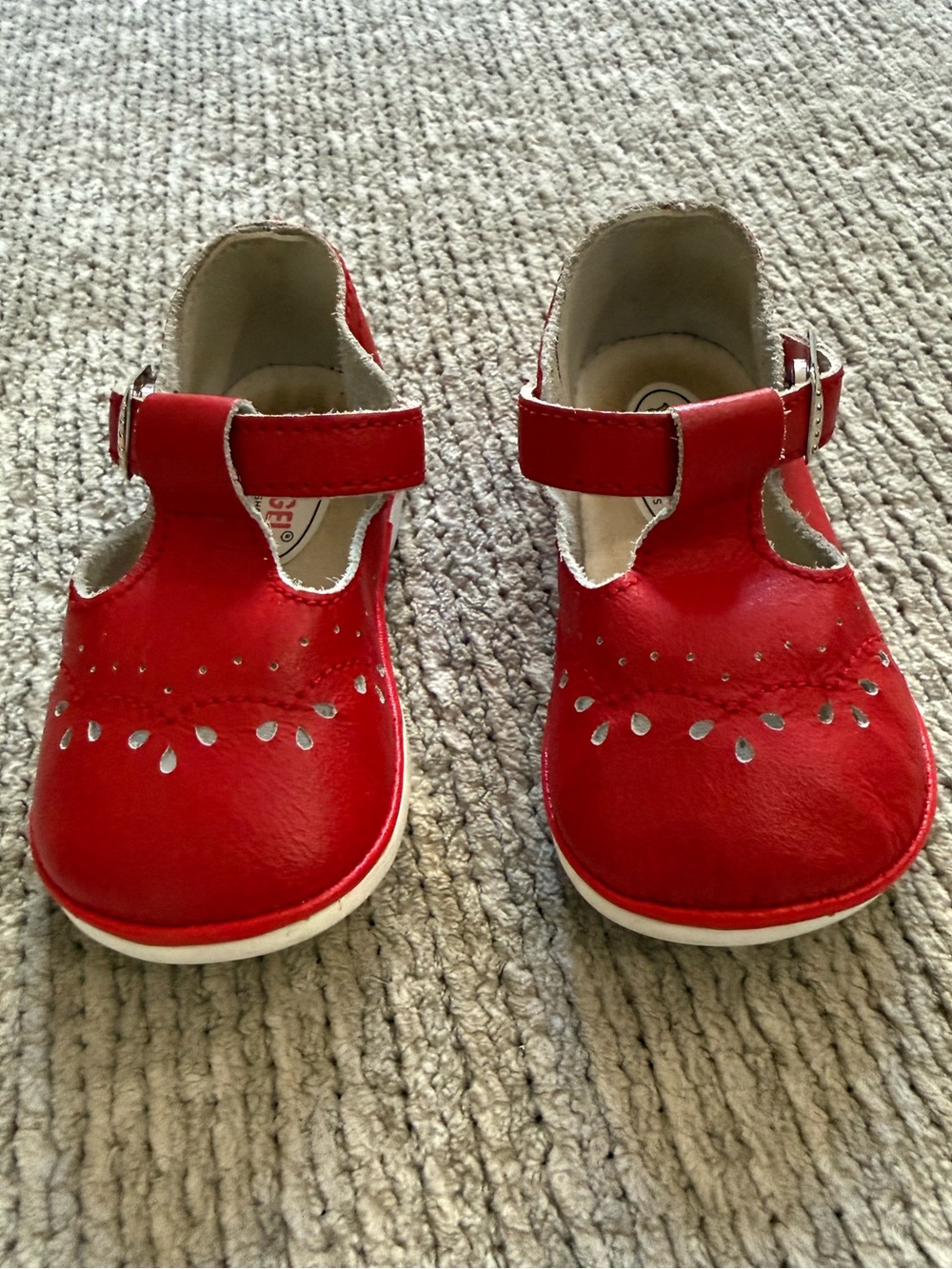 Angel Baby Shoes Red Leather Mary Jane Shoes Size 2 Vintage Style